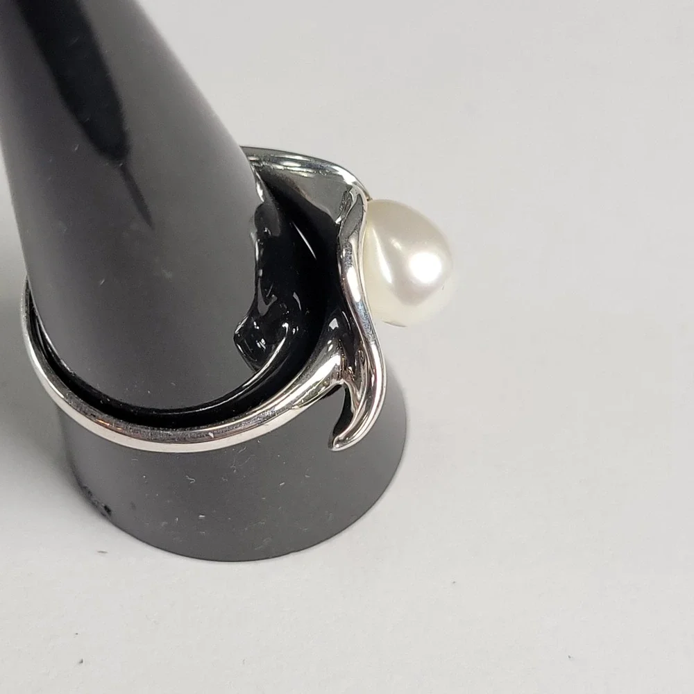 Sterling Silver Organic Bypass Pearl Ring Size 8.75‎ 925 China 5.49g